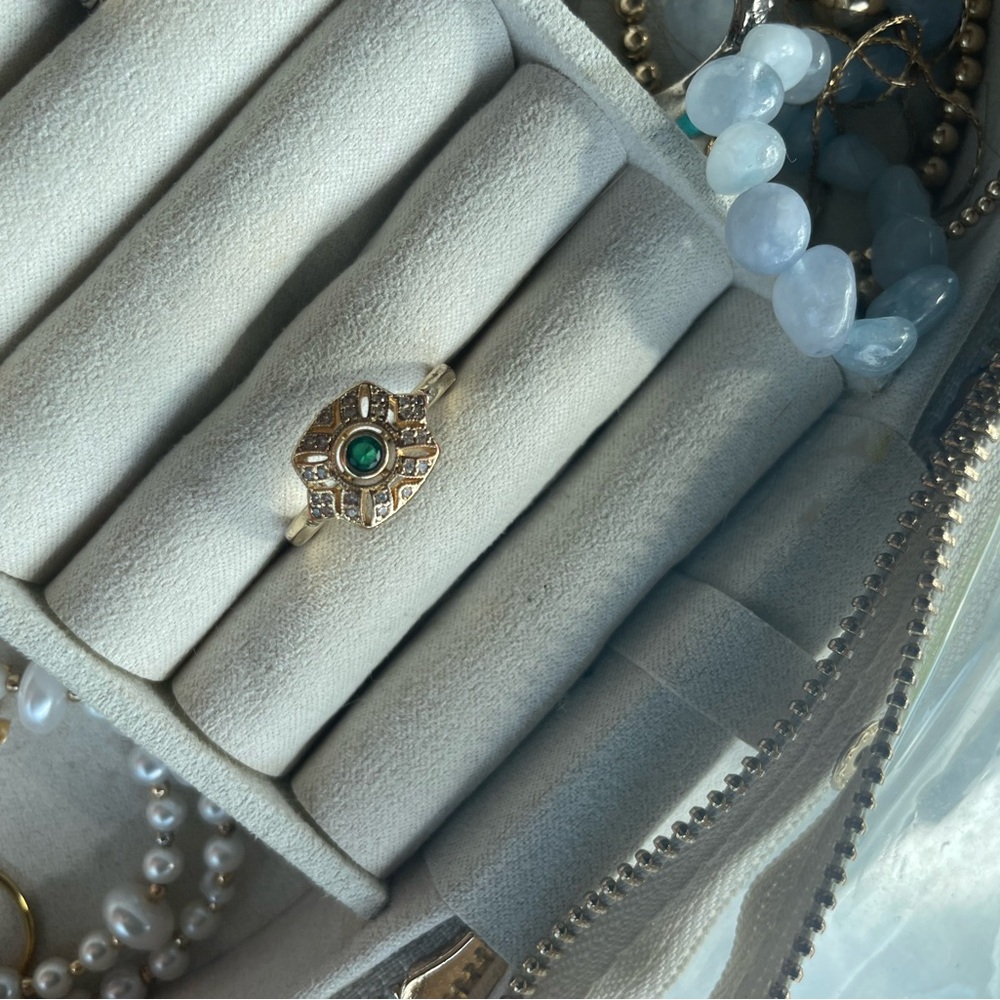 Art deco style emerald Gold and Green Ring - Picture 8 of 8